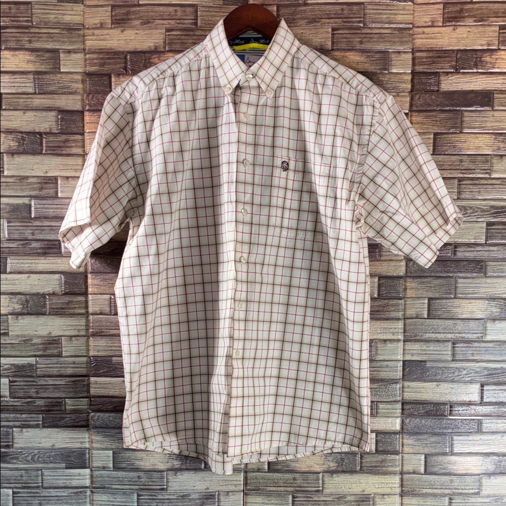 George Strait Wrangler Beige and Red Plaid Button Down Shirt Large